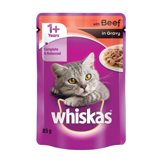 WHISKAS CATFOOD BEEF IN GRAVY 85GR